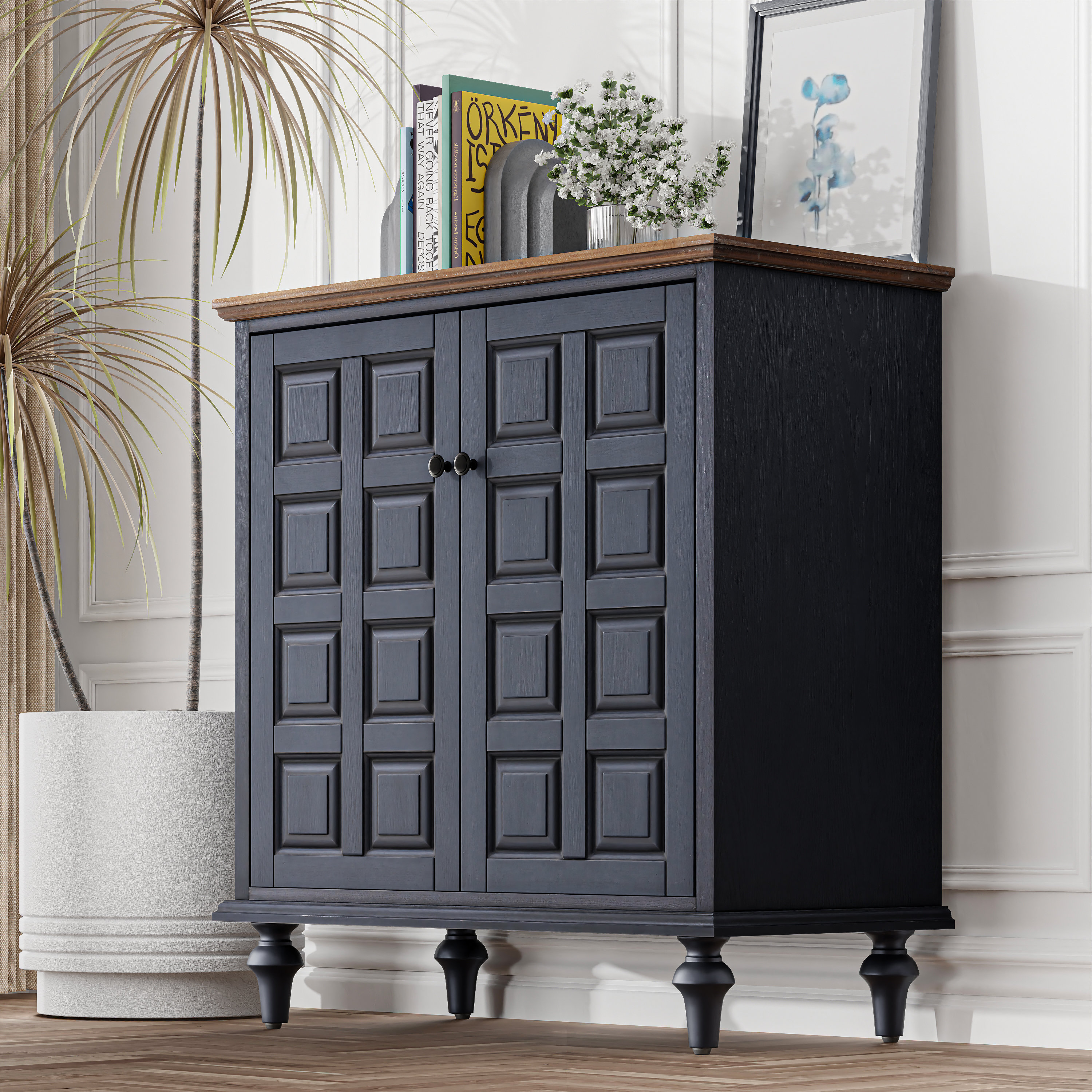 George Oliver Arianna Retro 2 Door Storage Cabinet With Plaid